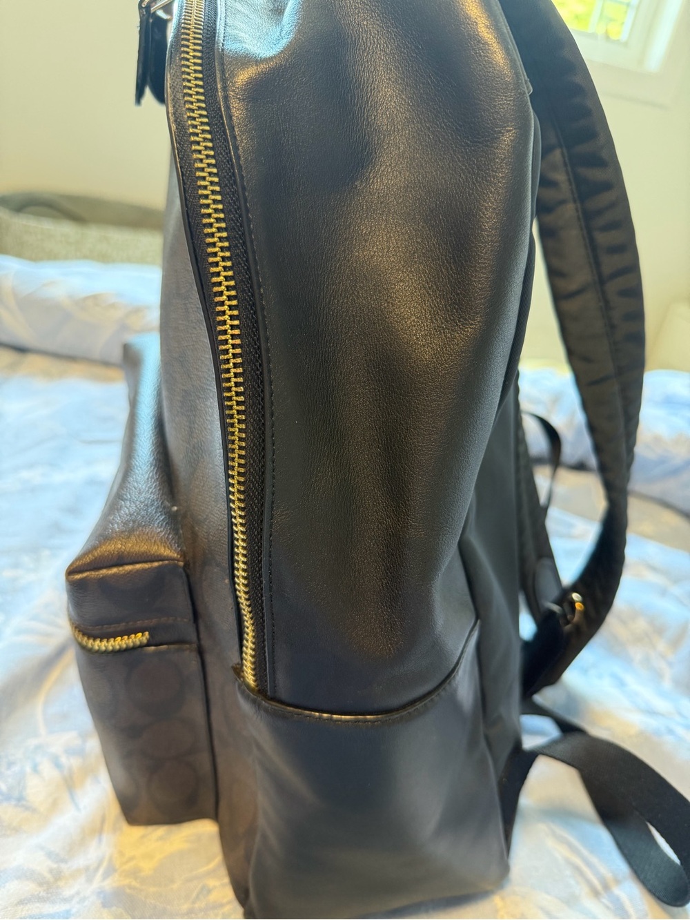 Coach wommen's Dark Brown Signature Logo Backpack with Gold Hardware - Picture 3 of 9